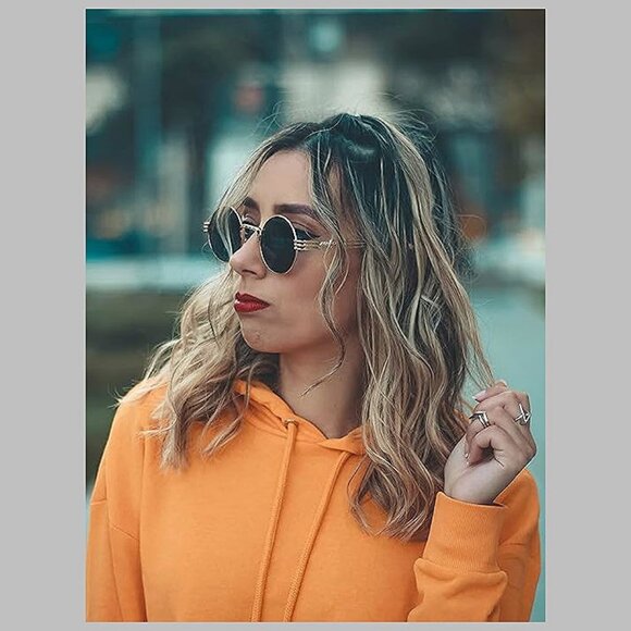 Round Steampunk Sunglasses 2 Pack (Gold/Grey + Gold/Brown) - Picture 2 of 7